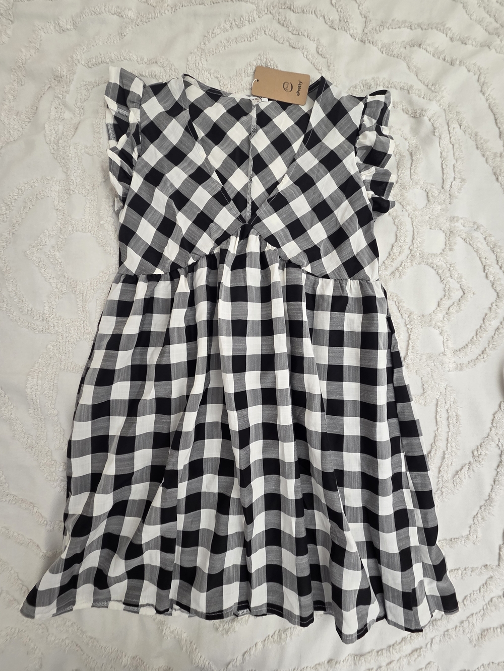 ePretty Black & White Gingham Ruffle Sleeve Dress for Girls